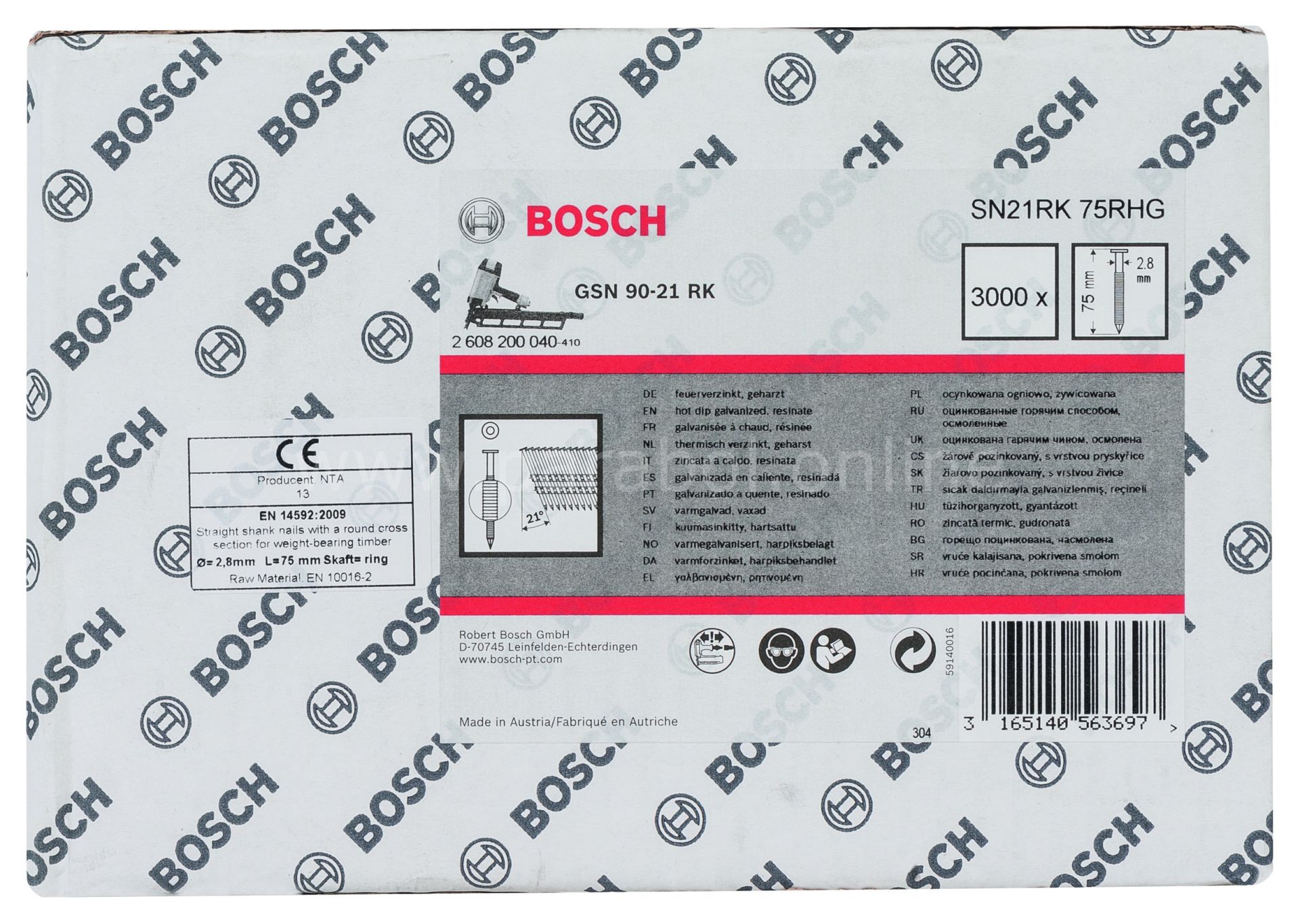 Bosch - GSN 90-21DK Çivi  75mm 3000li YivliGalv 2608200040