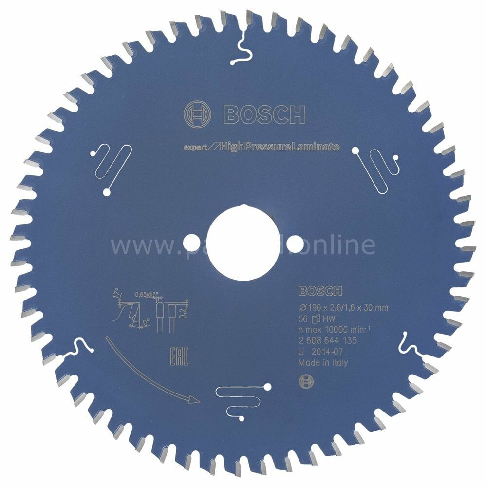 Bosch - Expert Serisi Yüksek Basınçlı Lamine Panel ve Trespa için Daire Testere Bıçağı 190*30 mm 56 Diş 2608644135