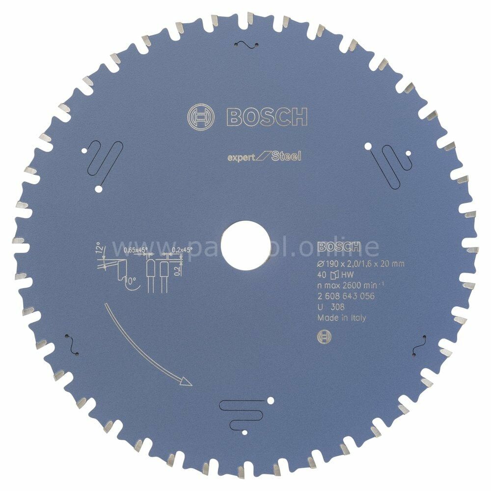 Bosch - Expert Serisi Metal için Daire Testere Bıçağı 190*20 mm 40 Diş 2608643056