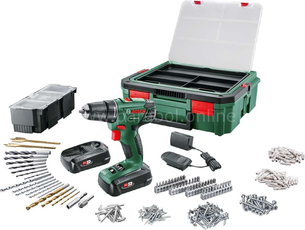Bosch PSR 1800 LI-2 Akülü Delme-Vidalama Makinesi+ Systembox + 241 Parça Set 06039A310S