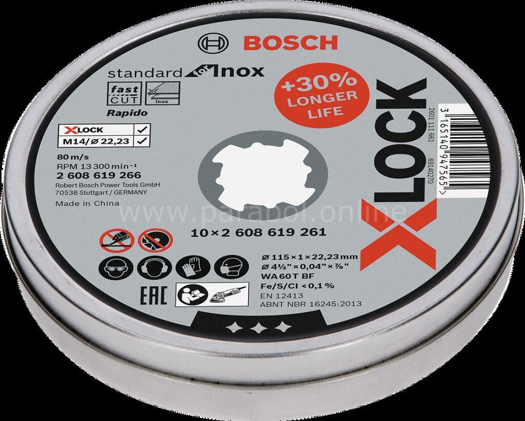 - X-Lock - 115*1,0MM Standard Seri Düz Inox (Paslanmaz Çelik) Kesme Diski (Taş) - Rapido 10'lu 2608619266