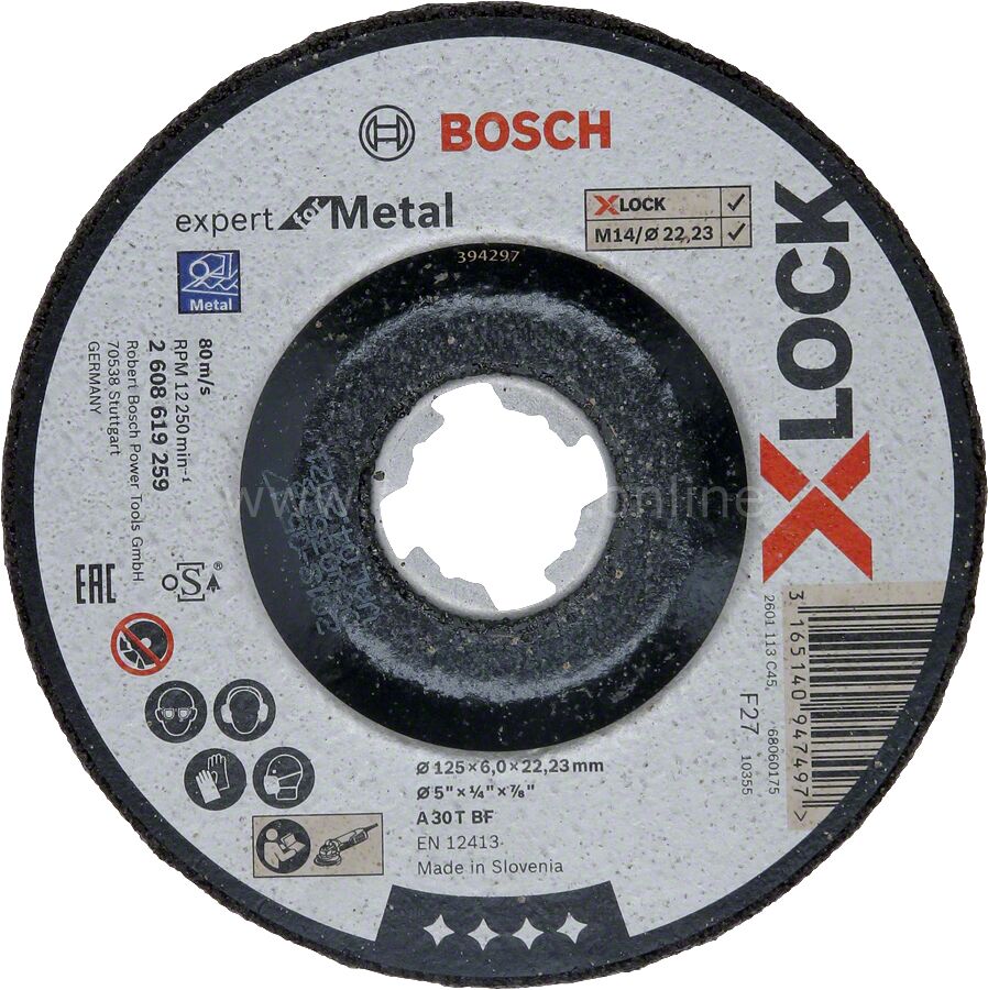 Bosch - X-LOCK - 125*6,0 mm Expert Serisi Bombeli Metal Taşlama Diski (Taş) 2608619259