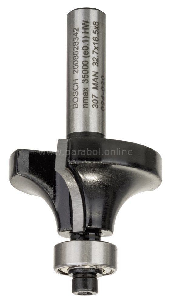 Bosch - Standard Seri Ahşap İçin Çift Oluklu, Sert Metal Bilya Yataklı Yuvarlama Frezesi 8*10*57 mm 2608628342