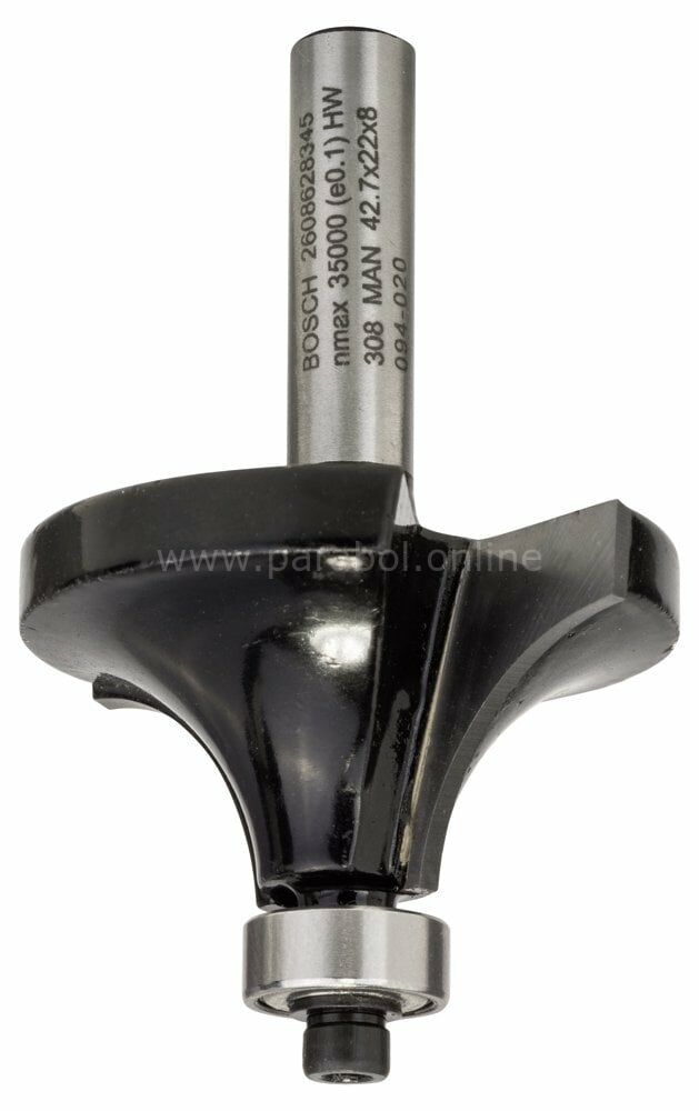 Bosch - Standard Seri Ahşap İçin Çift Oluklu, Sert Metal Bilya Yataklı Yuvarlama Frezesi 8*15*66 mm 2608628345