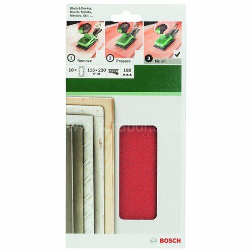 Bosch - Titreşimli Zımpara Kağıdı 10'Lu, 115 X 230 Mm 180 Kum 14 Delik