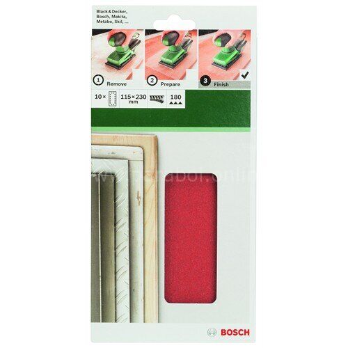 Bosch - Titreşimli Zımpara Kağıdı 10'Lu, 115 X 230 Mm 180 Kum 14 Delik