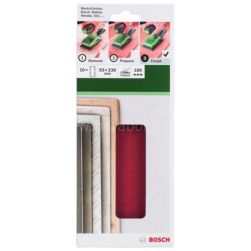 Bosch - Titreşimli Zımpara Kağıdı 10'Lu, 93 X 230 Mm 180 Kum 8 Delik
