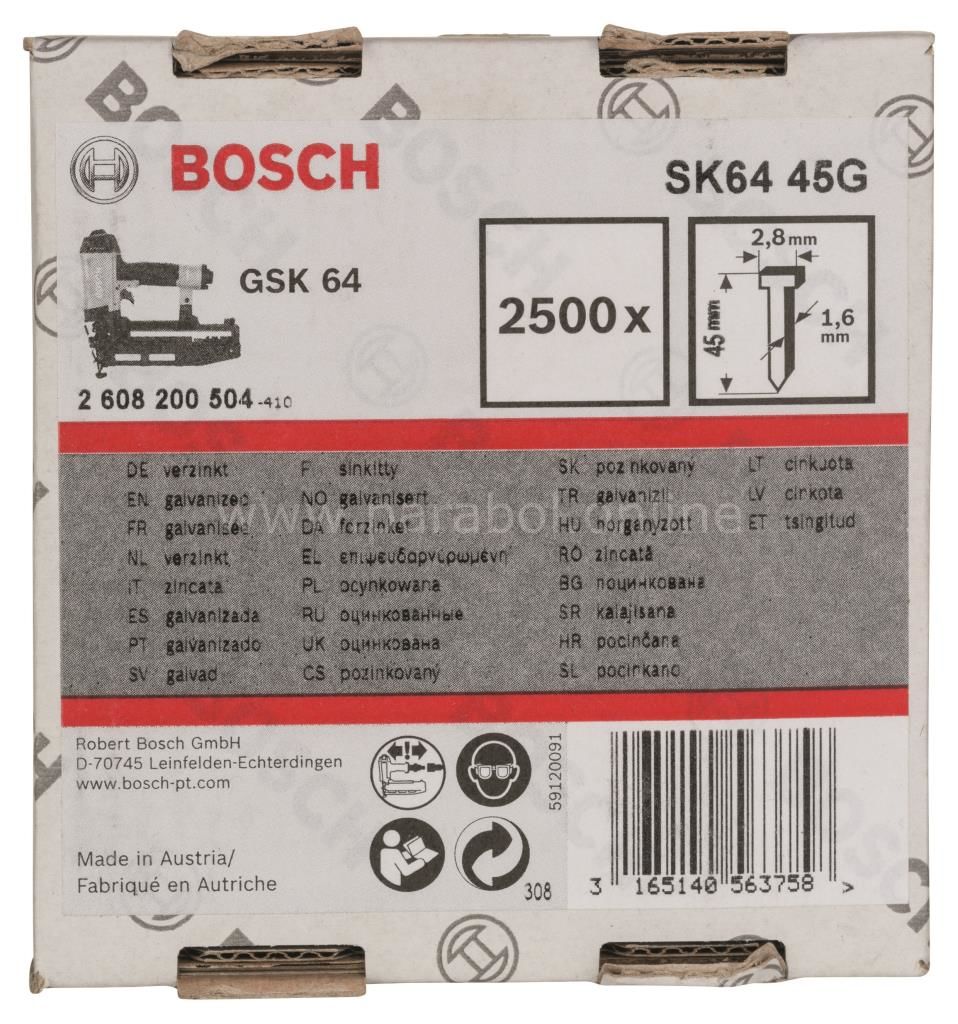 Bosch - GSK 64 Çivisi 45 mm 2500li Galvanizli 2608200504