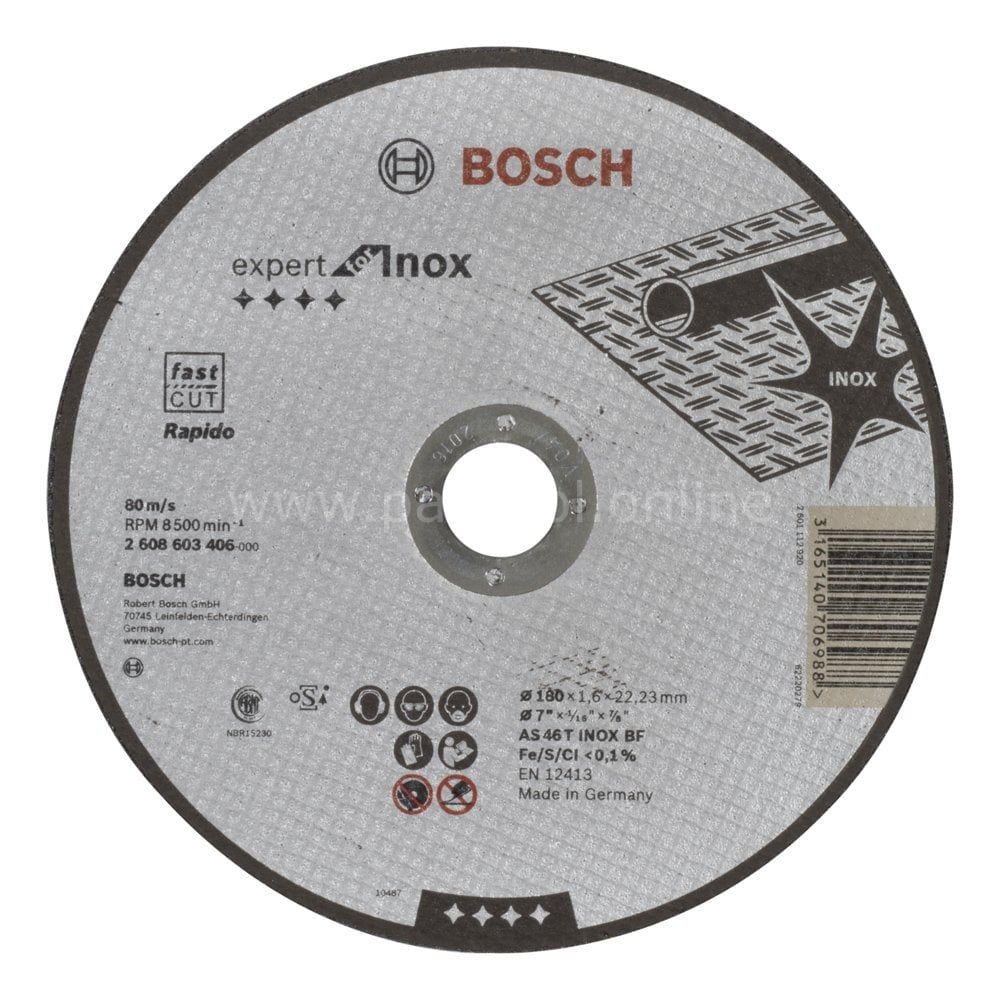 Bosch - 180*1,6 mm Expert Serisi Düz Inox (Paslanmaz Çelik) Kesme Diski (Taş) - Rapido 2608603406