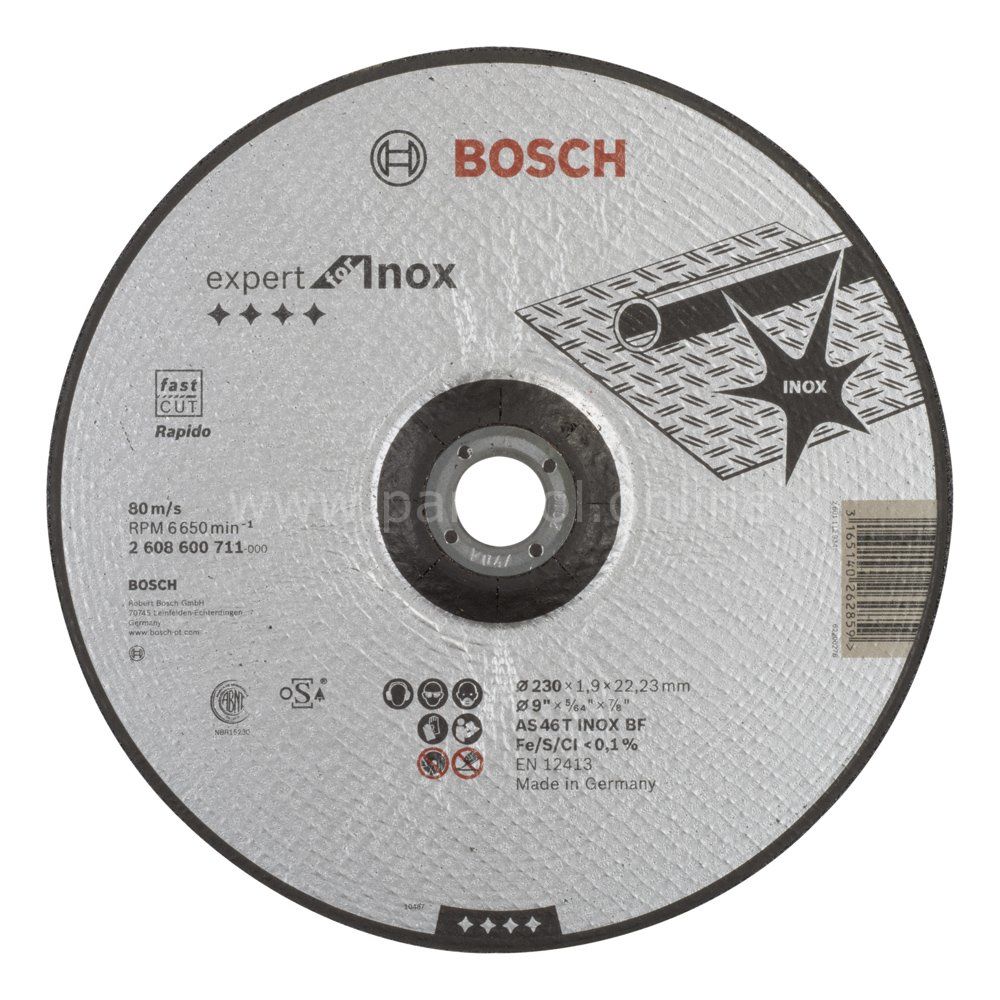 Bosch - 230*1,9mm Expert Serisi Bombeli Inox (Paslanmaz Çelik) Kesme Diski (Taş) - Rapido 2608600711