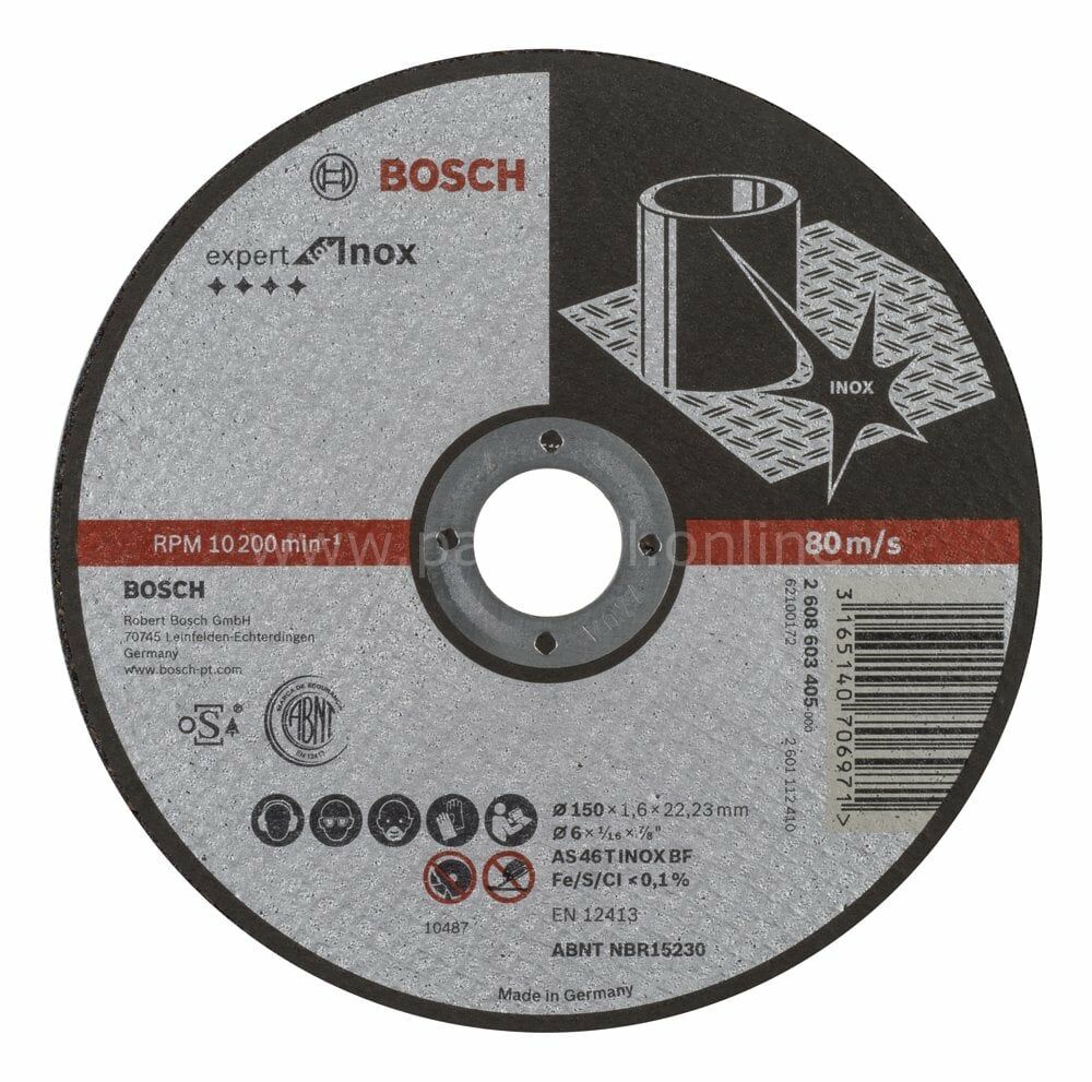 Bosch - 150*1,6 mm Expert Serisi Düz Inox (Paslanmaz Çelik) Kesme Diski (Taş) 2608603405