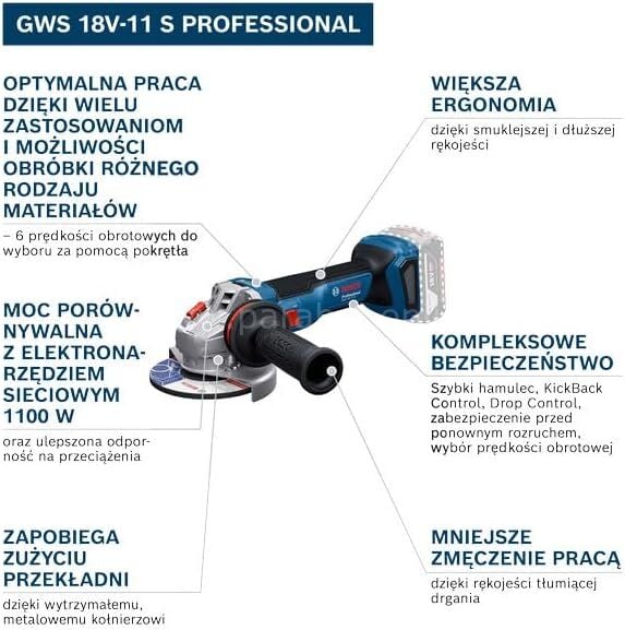 Bosch Profesyonel GWS 18V-11 S Devir Ayarlı Akülü Taşlama Makinesi 125 mm 06019N4000 (Solo -Aküsüz)