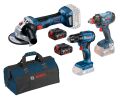 Bosch Professional Gsr 185 + Gdx 180 + Gws 180 2x4Ah Akülü Çantalı vidalama ve taşlaşma seti