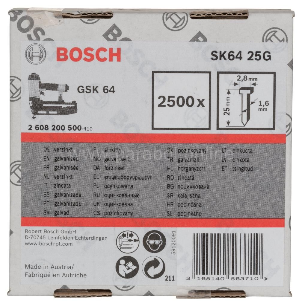 Bosch - GSK 64 Çivisi 25 mm 2500li Galvanizli 2608200500