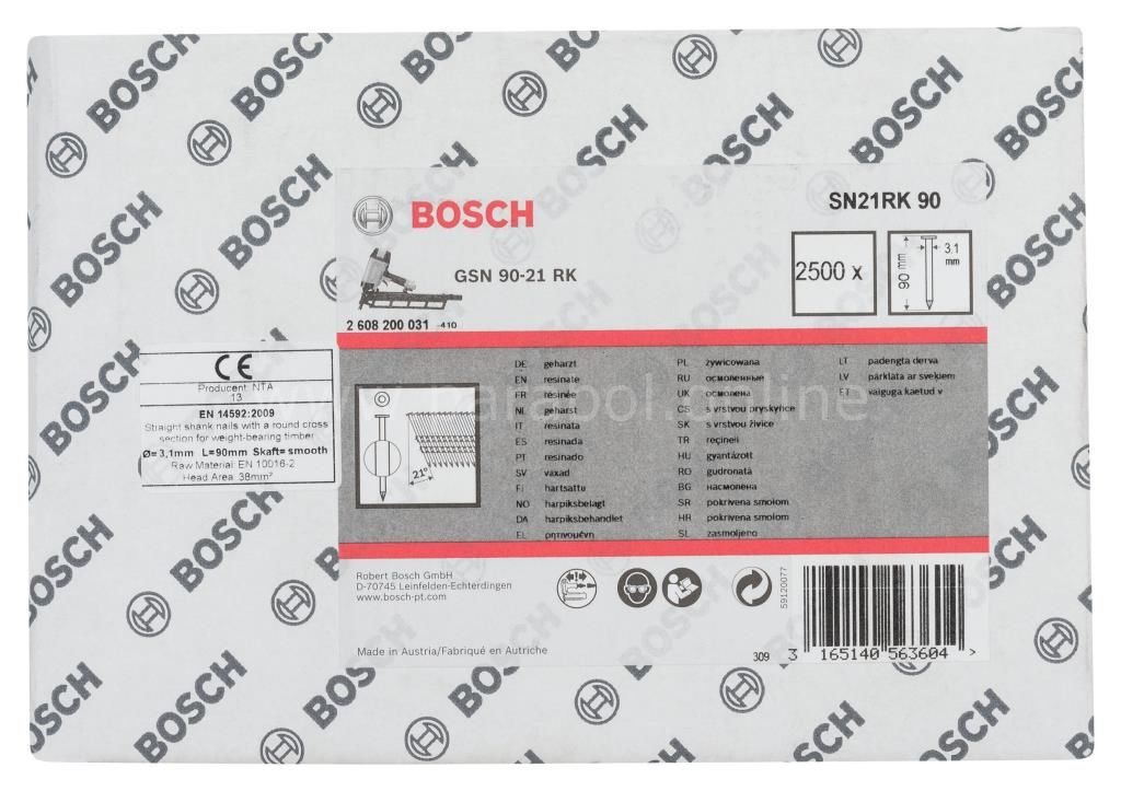 Bosch - GSN 90-21DK Çivi  90mm 2500lü Düz Parlak 2608200031