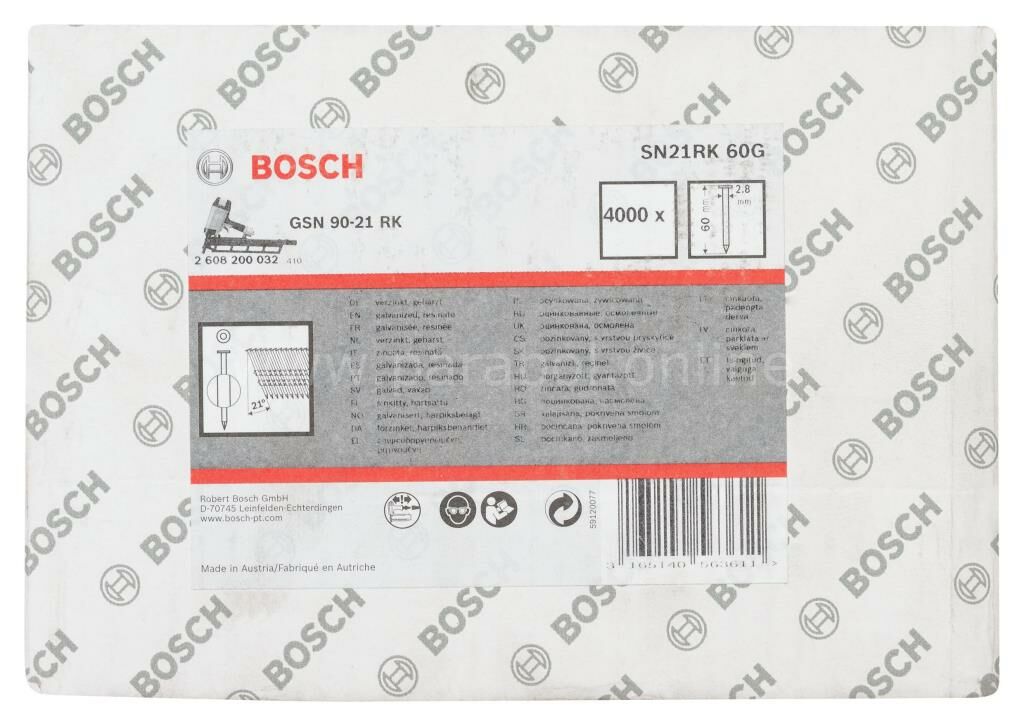 Bosch - GSN 90-21DK Çivi  60mm 4000li Düz ÇinkoK 2608200032