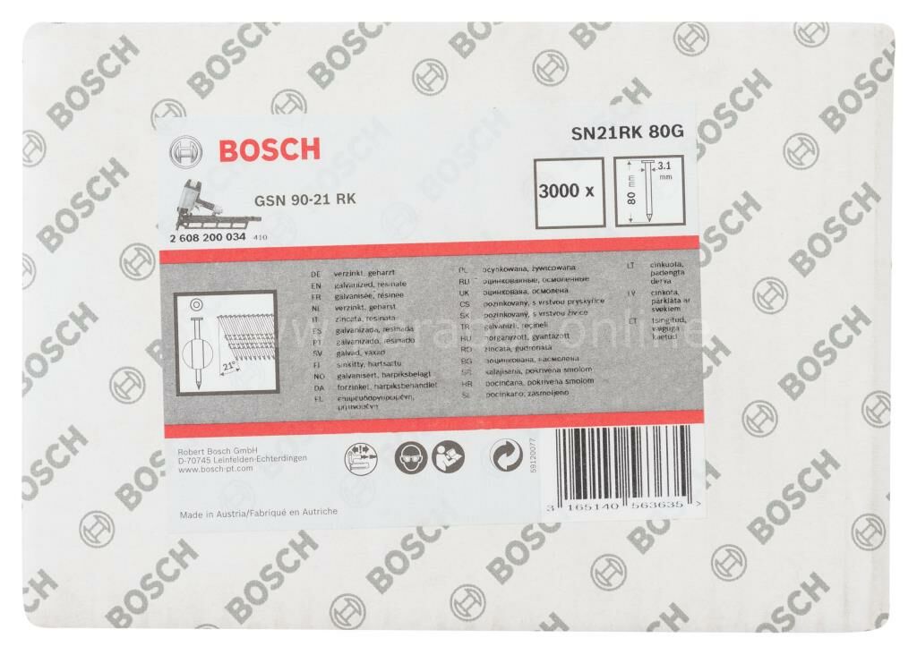 Bosch - GSN 90-21DK Çivi  80mm 3000li Düz ÇinkoK 2608200034