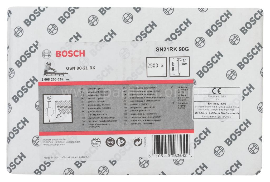Bosch - GSN 90-21DK Çivi  90mm 2500lü Düz ÇinkoK 2608200035