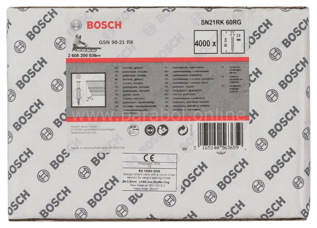 Bosch - GSN 90-21DK Çivi  60mm 4000li YivliÇinko 2608200036