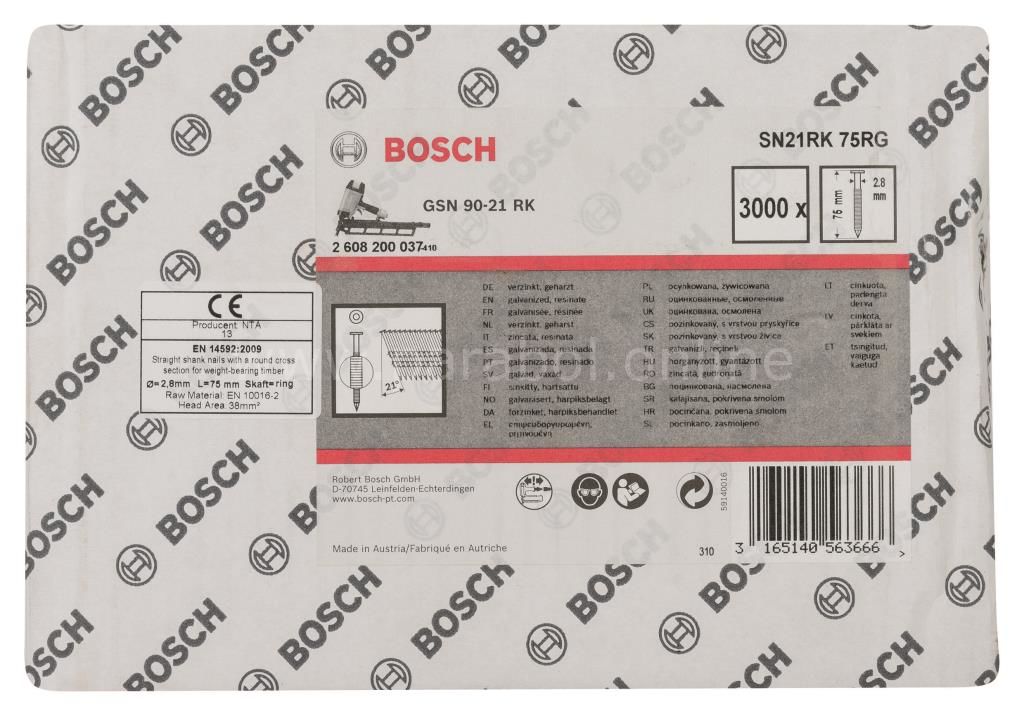 Bosch - GSN 90-21DK Çivi  75mm 3000li YivliÇinko 2608200037