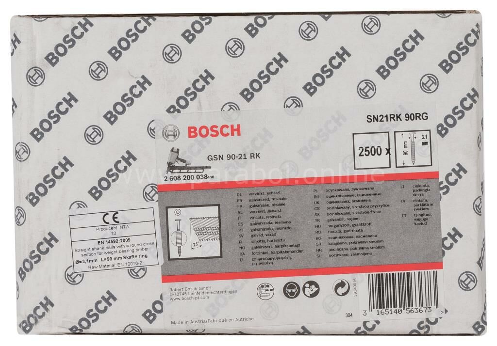 Bosch - GSN 90-21DK Çivi  90mm 2500li YivliÇinko 2608200038