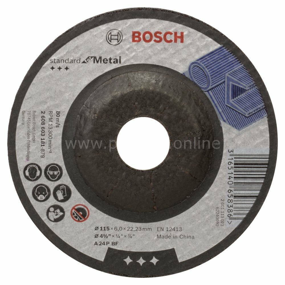 Bosch - 115*6,0 mm Standard Seri Bombeli Metal Taşlama Diski (Taş) 2608603181