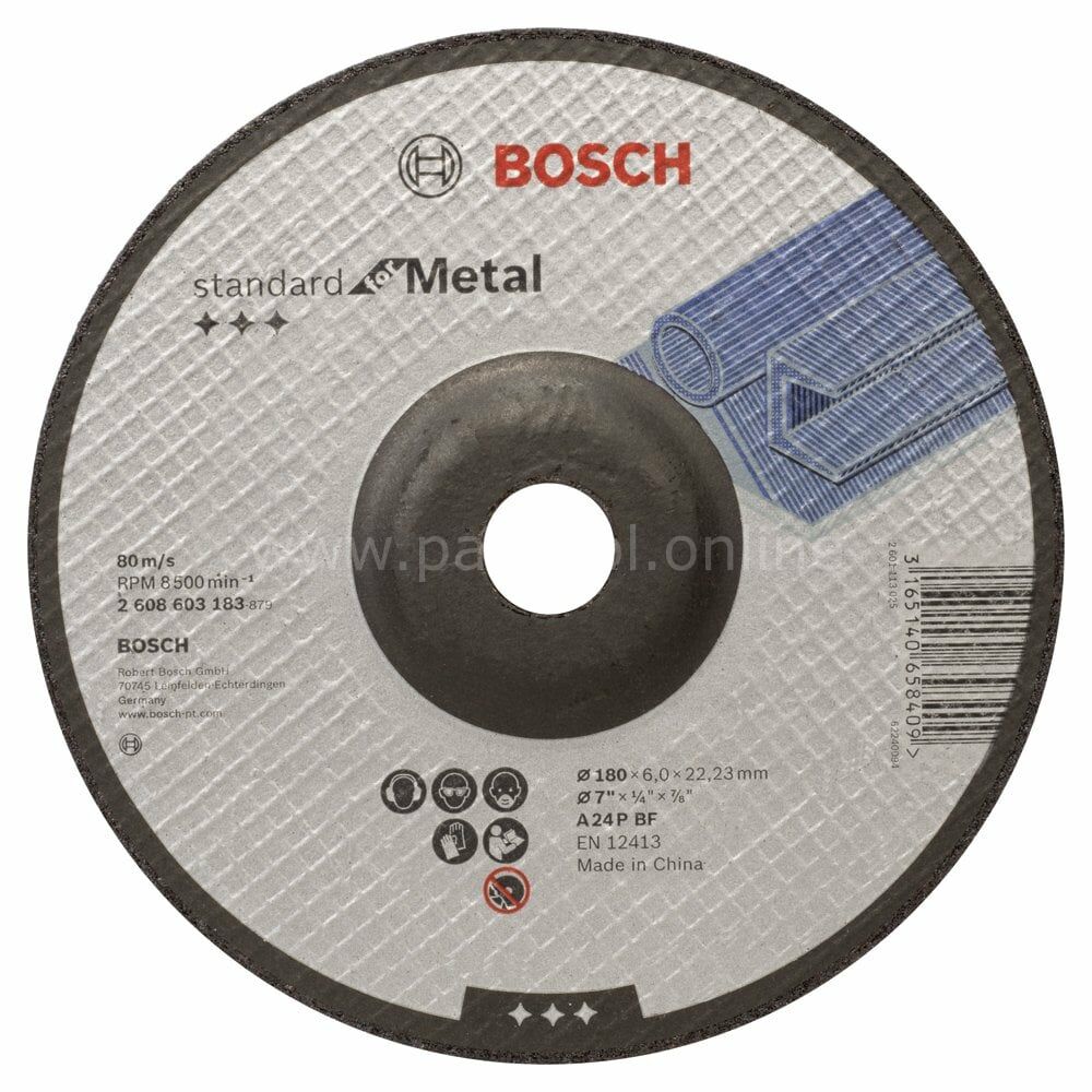 Bosch - 180*6,0 mm Standard Seri Bombeli Metal Taşlama Diski (Taş) 2608603183