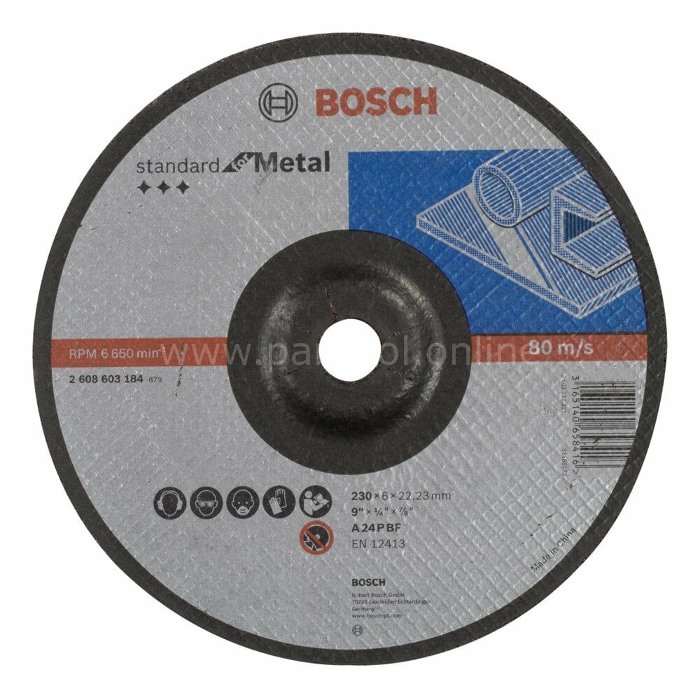 Bosch - 230*6,0 mm Standard Seri Bombeli Metal Taşlama Diski (Taş) 2608603184