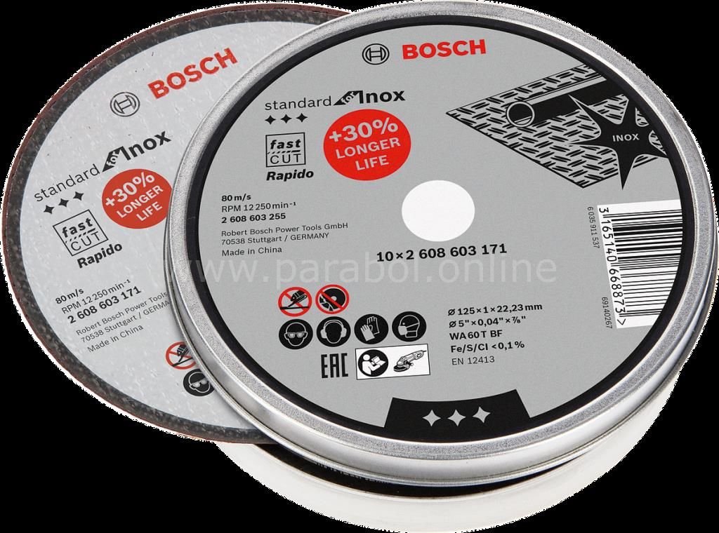 Bosch - 125*1,0mm Standard Seri Düz Inox (Paslanmaz Çelik) Kesme Diski (Taş) - Rapido 10'lu 2608603255