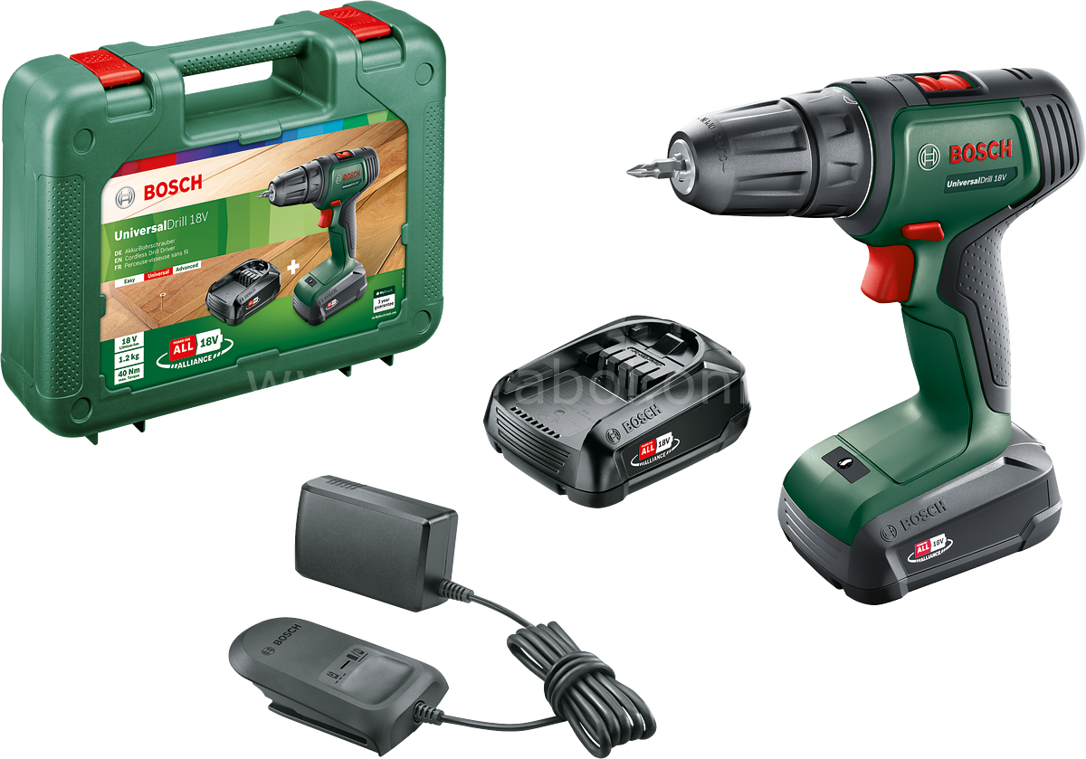 Bosch UniversalDrill 18 Çift Akülü Delme Vidalama Makinesi (2 x 1,5Ah) 06039D4002