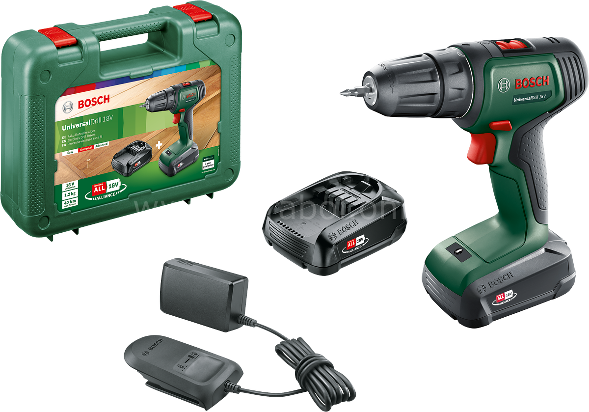 Bosch UniversalDrill 18 Çift Akülü Delme Vidalama Makinesi (2 x 1,5Ah) 06039D4002