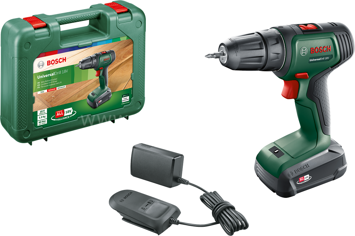 Bosch UniversalDrill 18 Tek Akülü Delme Vidalama Makinesi (1 x 1,5Ah) 06039D4001