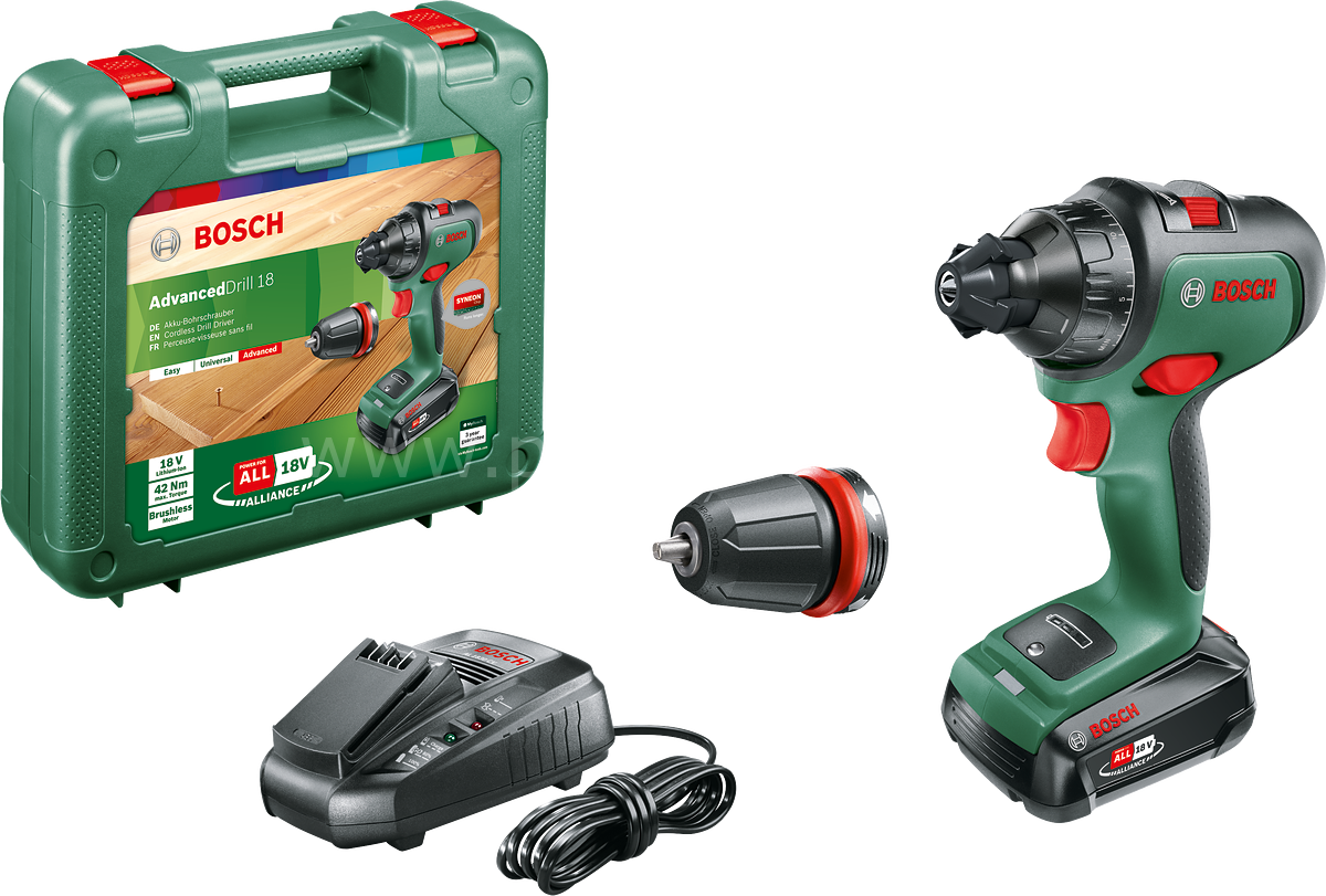 Bosch AdvancedDrill 18 Çift Akülü Delme Vidalama Makinesi 18V (2 x 2,5 Ah) + Şarj Cihazı AL 1830 CV 06039B5005