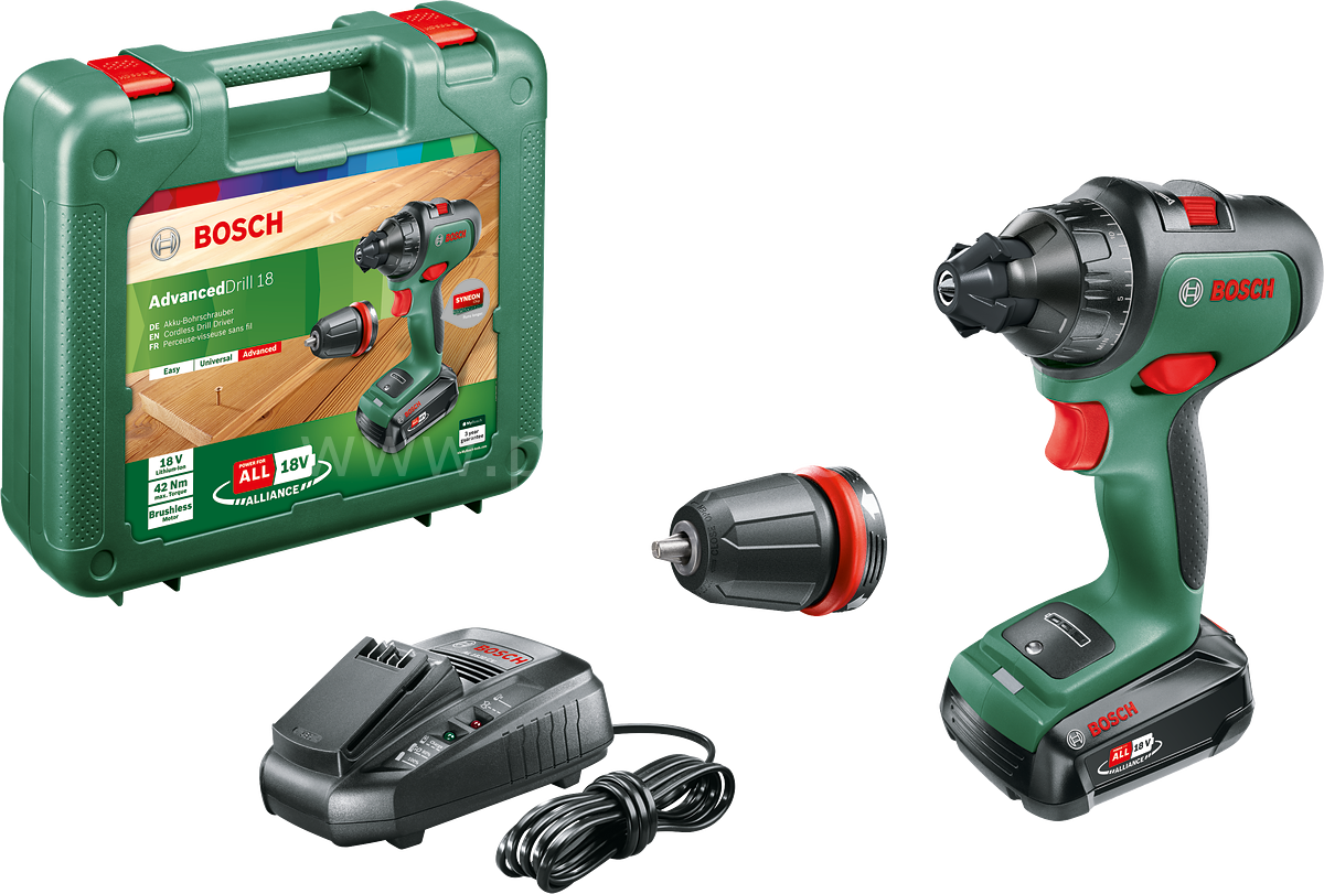 Bosch AdvancedDrill 18 Çift Akülü Delme Vidalama Makinesi 18V (2 x 2,5 Ah) + Şarj Cihazı AL 1830 CV 06039B5005